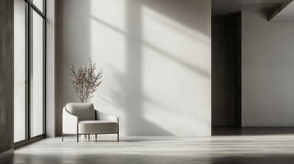 Modern Minimalist Lounge with Natural Light and Plant Decoration