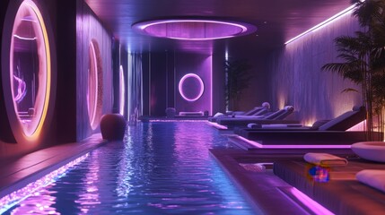 Obraz premium A futuristic spa with glowing water and advanced technology, serene and relaxing