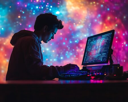 Gamer coding nebula background