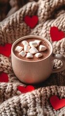 Fototapeta premium Cozy Hot Chocolate with Marshmallows and Hearts