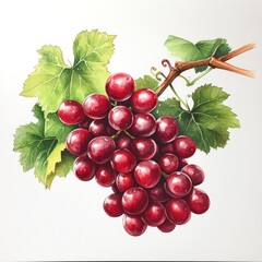 Fototapeta premium Watercolor Red Grapes on Vine (1)