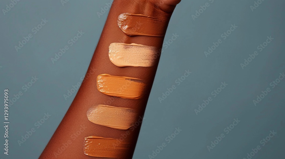 Aufkleber a model's arm showcases five different shades of foundation applied in a row. the backdrop is a soft