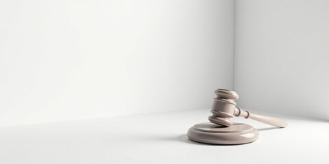 A Beige Gavel Rests on a Sound Block in a Minimalist Room Corner
