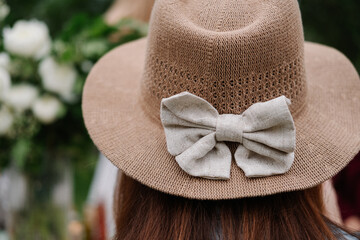 Pretty straw hat with bow on white background, beach, straw hat, fashion, accessory, summer, bow, white