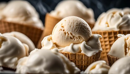Closeup of Vanilla Ice Cream Cones