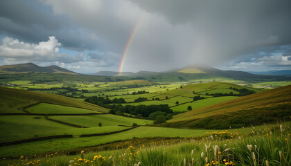 rainbow over the hills at St. Patrick&rsquo;s Day 