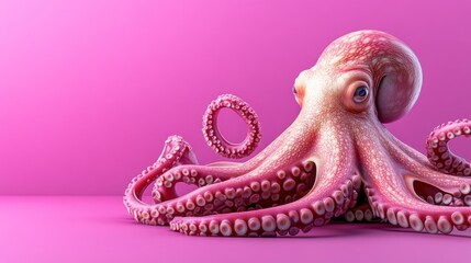Pink octopus on pink background.
