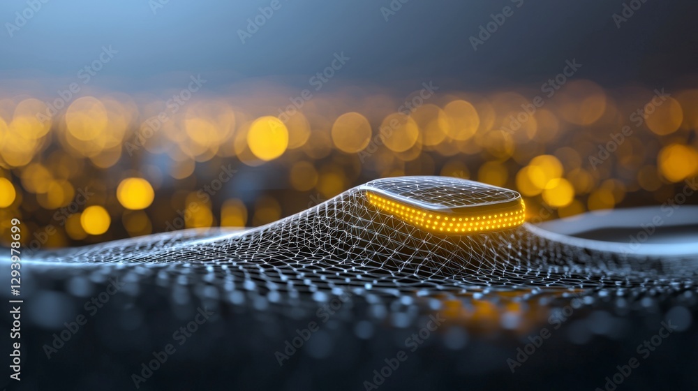Poster Glowing Digital Wave with Abstract Network Structure and Bokeh Lights in Background for Futuristic Concepts