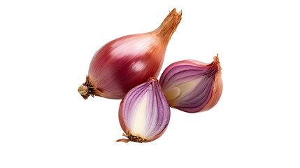 Close up studio shot of fresh red shallots isolated, showcasing vibrant colors and textures
