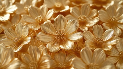Obraz premium Close-up of numerous gold-painted cosmos flowers.