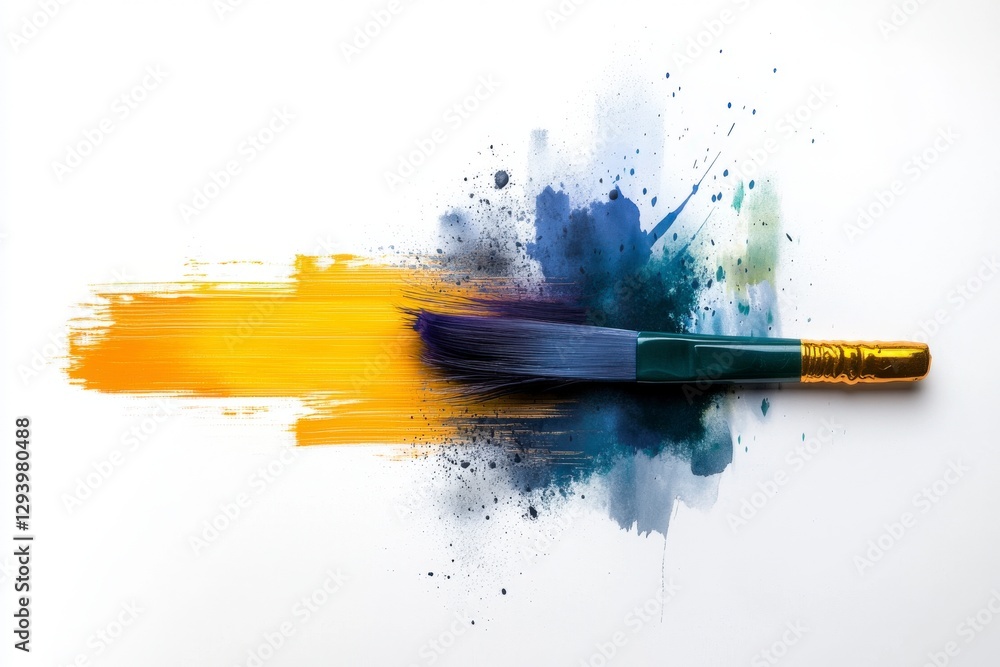 Poster creative paint brush with colorful splashes over white background showcasing artistic expression and