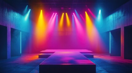 Colorful and Vibrant Stage with Dramatic Lighting Effects