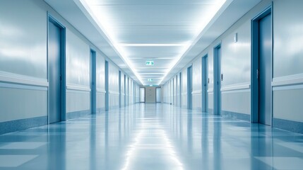 Obraz premium Modern Hotel Corridor with Bright Lighting and Clean Design