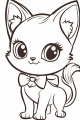 Cute Cartoon Cat Coloring Page with Bowtie Illustration