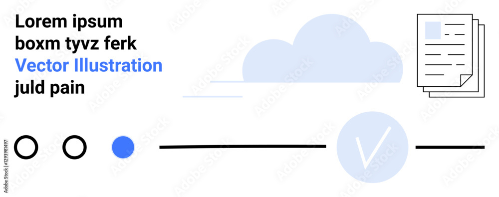 Poster cloud with documents, progress bar, and check mark symbolizing task completion. ideal for project ma