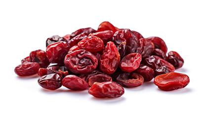 Pile of dried cranberries on a white background