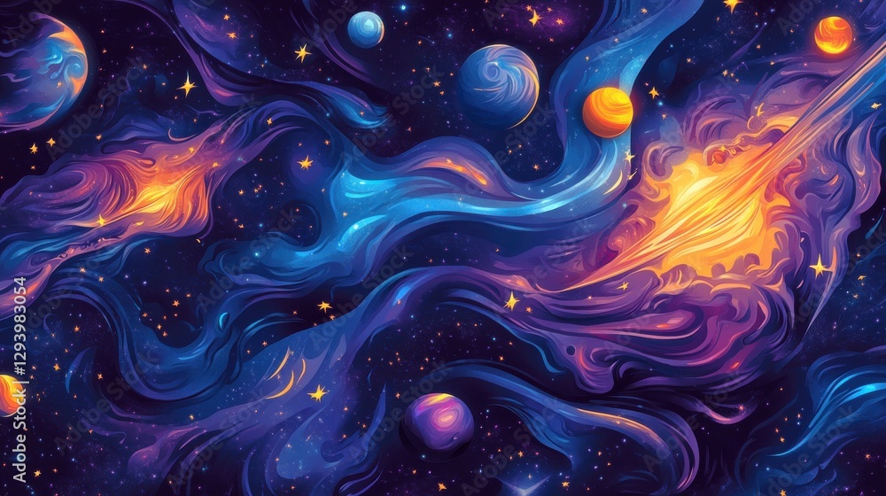 Canvas Prints abstract cosmic art with colorful planets and stellar backgrounds