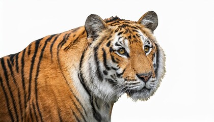 Fototapeta premium Vivid Striped Majesty A Solitary Tiger Frozen in MidStare Against a Translucent Backdrop, Embodying Power and Grace with Its Vibrant Fur and Intense Eyes, Perfect for Digital Art, Home Decor, or