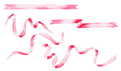 Pink Ribbon Watercolor Clip Art Set – Elegant Satin and Silk Bows for Wedding, Gift Wrapping, and Festive Design