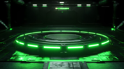 Obraz premium Sci-Fi Style Platform with Green Glowing Rings