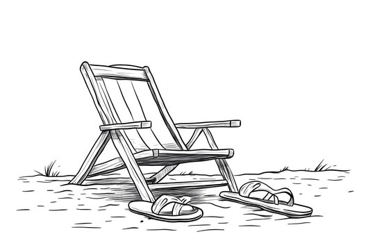 beach chair and sandals black and white clip art preview