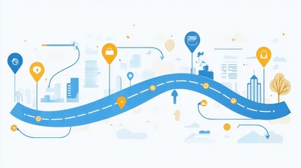 Abstract City Road Map with Icons for Navigation and Location Services
