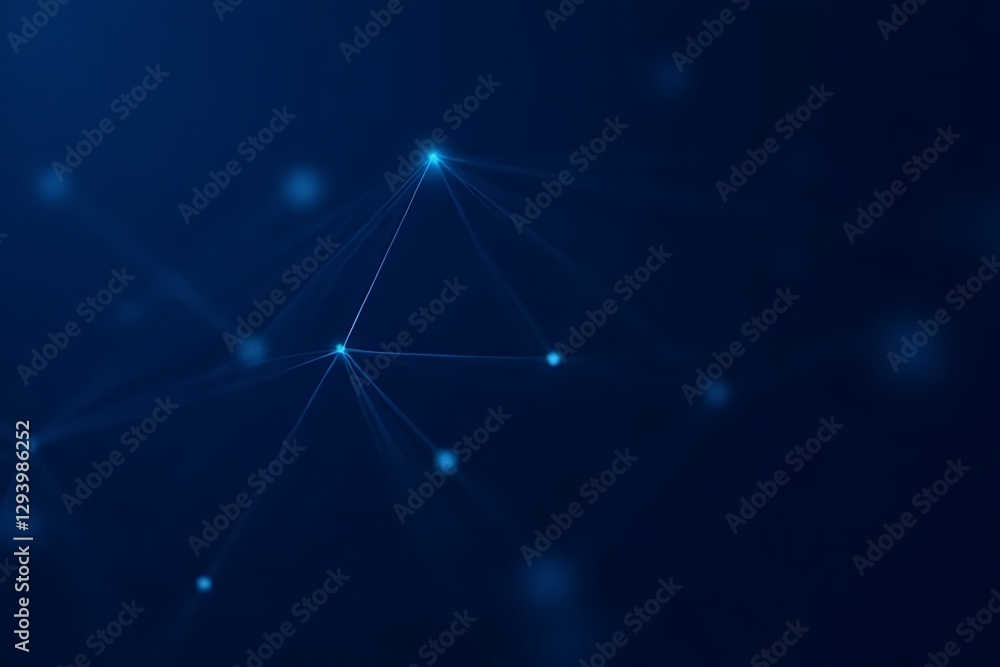 Poster network connections in a dark blue, with connected nodes and digital abstract design.
