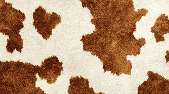 Cow print background with organic brown and white patches on natural cowhide