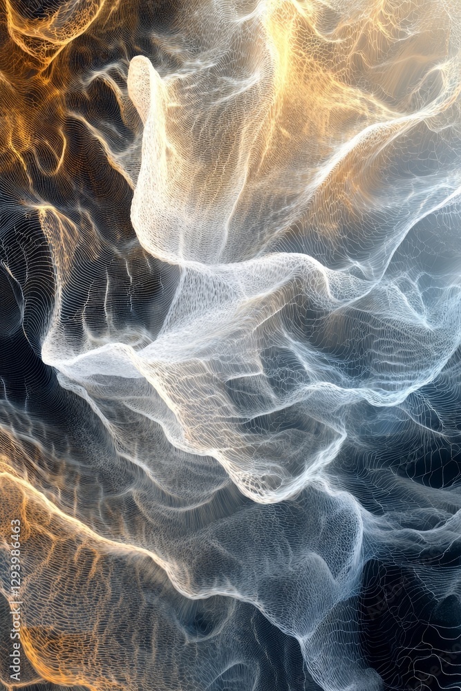 Poster ethereal light forms flowing in a dark space.