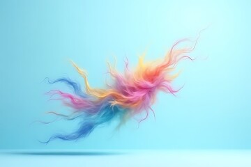 Obraz premium Rainbow-colored hair floats gracefully against a light blue backdrop.