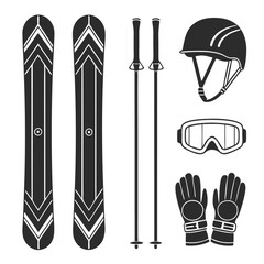 Snow Sports Equipment Icons Silhouette Collection