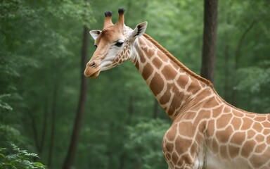 Obraz premium Elegant Giraffe Standing Tall Amidst Lush Greenery in the Forest