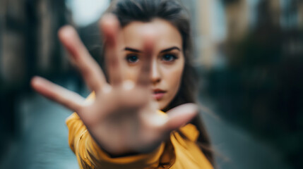 una mujer luchando por sus derechos de igualdad y poniendo un alto contra la violencia y seguridad para las mujeres lucha y determinacion femenina