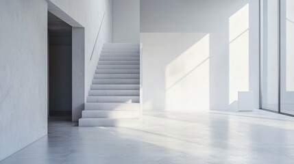 Obraz premium Bright Modern Interior with Minimalist Staircase and Natural Light