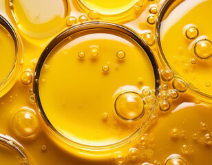 oil serum texture yellow vitamin c vitamin e liquid gel transparent cosmetic cream with bubbles smear smudge beauty skincare product macro top view