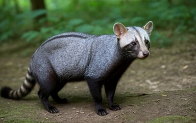 Fototapeta premium A stunning civet gracefully roaming through the lush forest undergrowth