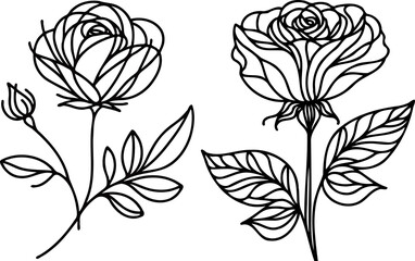 PNG Big set of vintage rose flowers, roses  buds, leaves and stems in engraving style. Hand drawn realistic rosebuds. Decorative vector botanical elements for tattoo, greeting card, wedding invitation