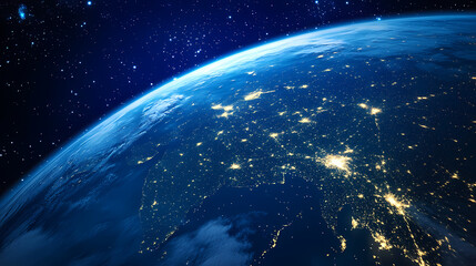 Fototapeta premium Earth at night from space with city lights