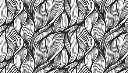 Vector seamless pattern with leaves and curls. Monochrome abstract floral background. Generated image
