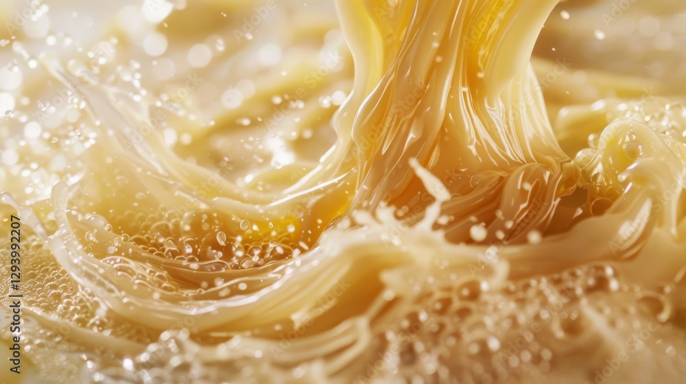 Fototapete warm droplets of golden liquid cascade together, creating engaging patterns and ripples on a smooth 