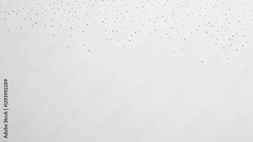 Poster against a pristine white backdrop, small dark specks scatter delicately, evoking a sense of tranquil
