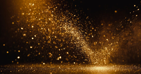 Gold glittering sprinkles on black background. With illustrations for backgrounds, banners, posters and wallpapers.