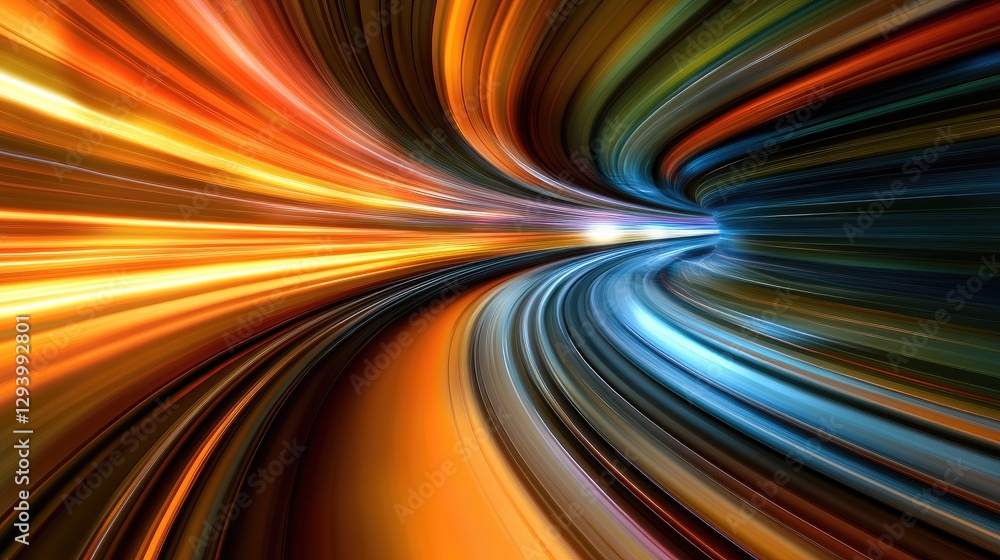 Poster high-speed motion blur in a mix of warm and cool colors, creating an artistic futuristic background.