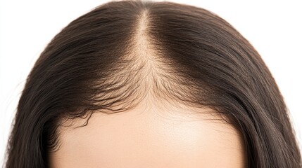 Fototapeta premium Cropped shot of a young woman with greasy and dirty hair on a white background, illustrating the common problem of oily scalp and itchy skin caused by prolonged lack of hair washing and hygiene