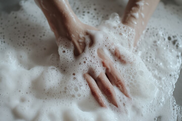 Fototapeta premium Hands washing in soapy water