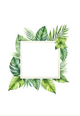 Watercolor tropical leaves square frame lace