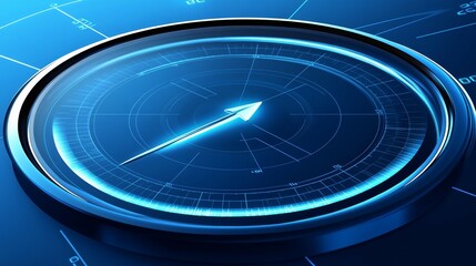 Futuristic technology digital holographic element with laser glow effect, arrow, callout border, and radar scanning in dark and light blue tones, symbolizing innovation and advanced data analysis