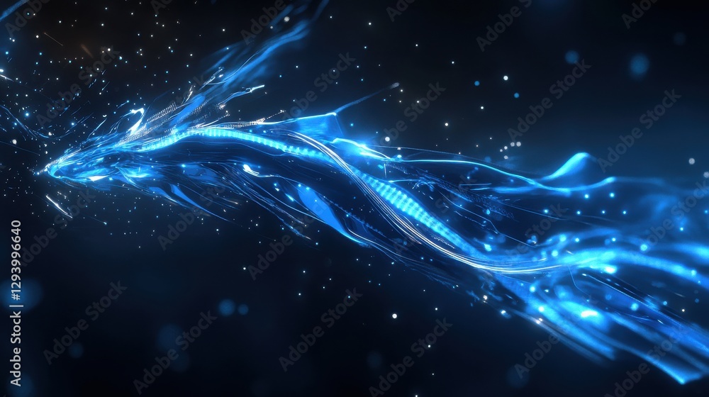 Poster abstract flowing blue light particle background for creative projects