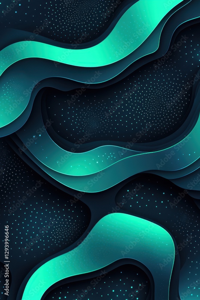 Poster abstract teal layered paper cut background with dot pattern and flowing shapes for modern design