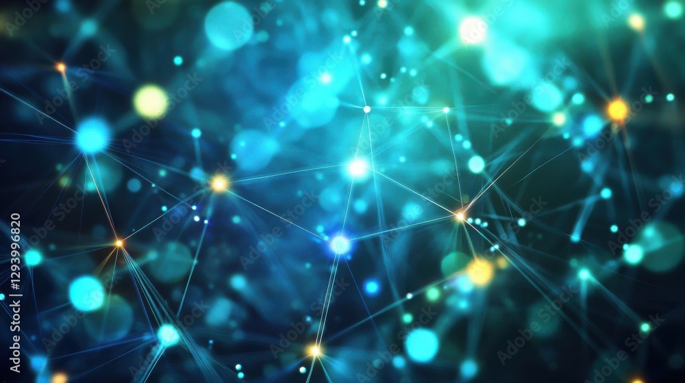 Poster abstract colorful bokeh background with connecting points and lines